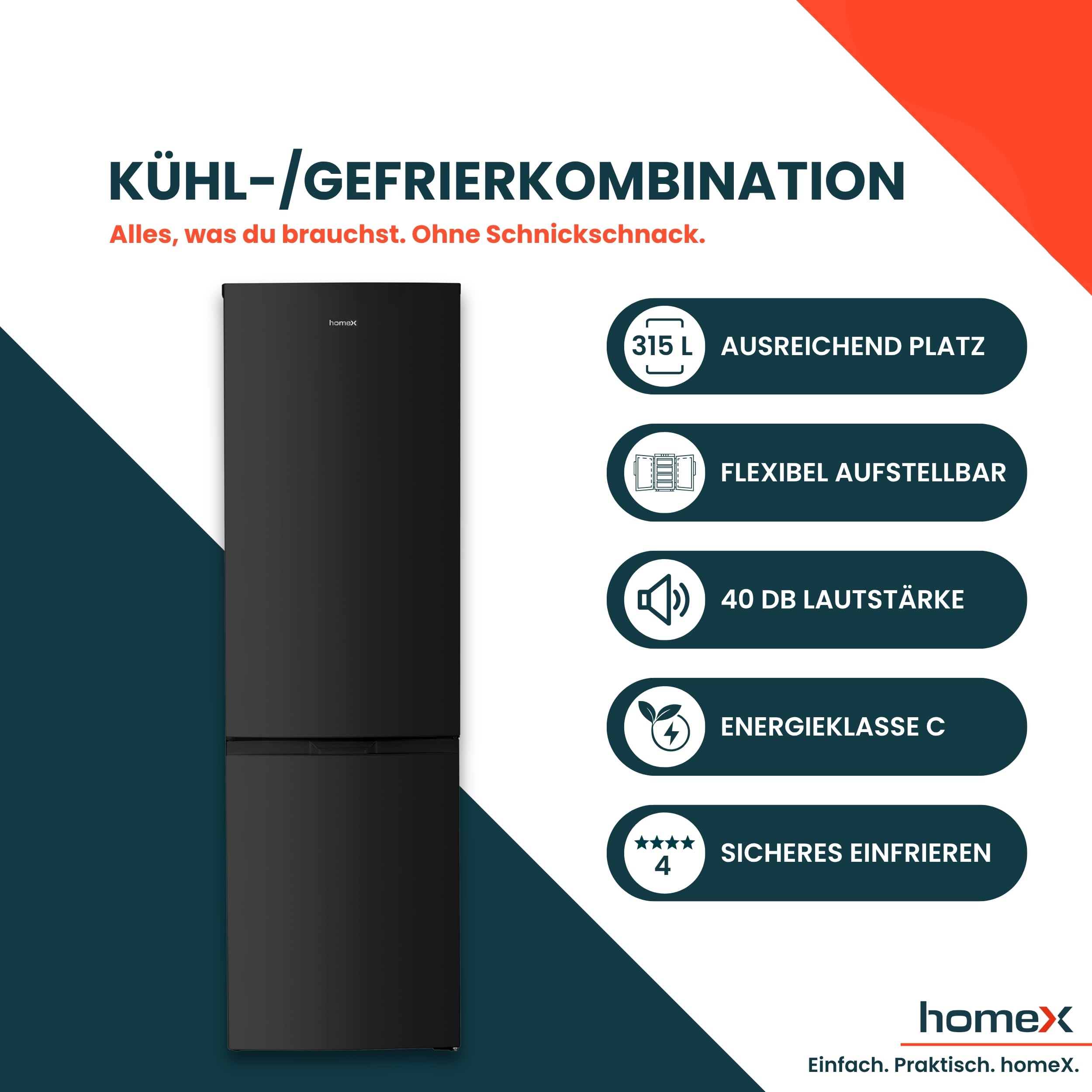 homex-k-hlen-cfs3151c-b-k-hl-gefrier-kombi-315l-schwarz image 2