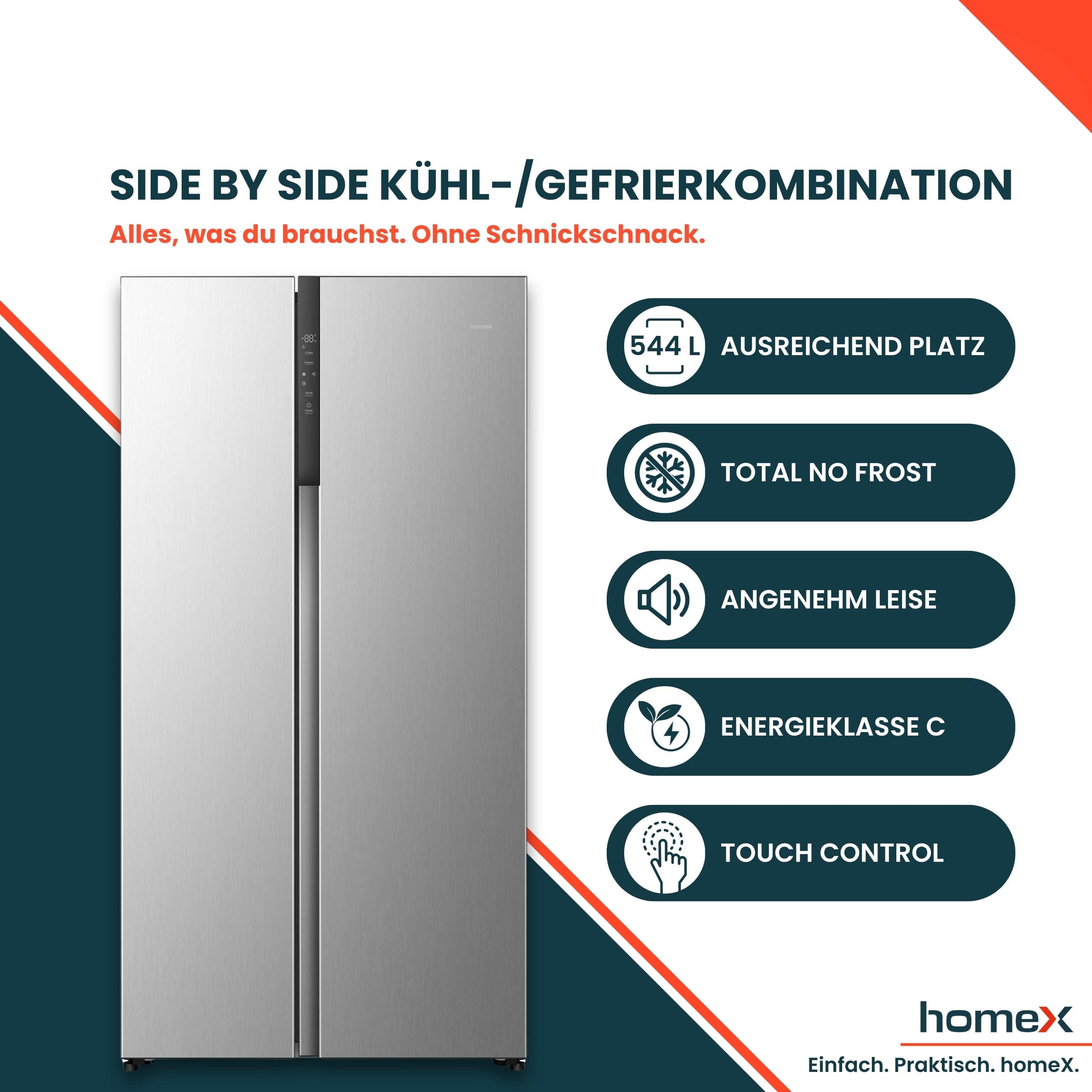 homex-k-hlen-cfbsn5441c-s-side-by-side-k-hlschrank-silber-544-l image 2