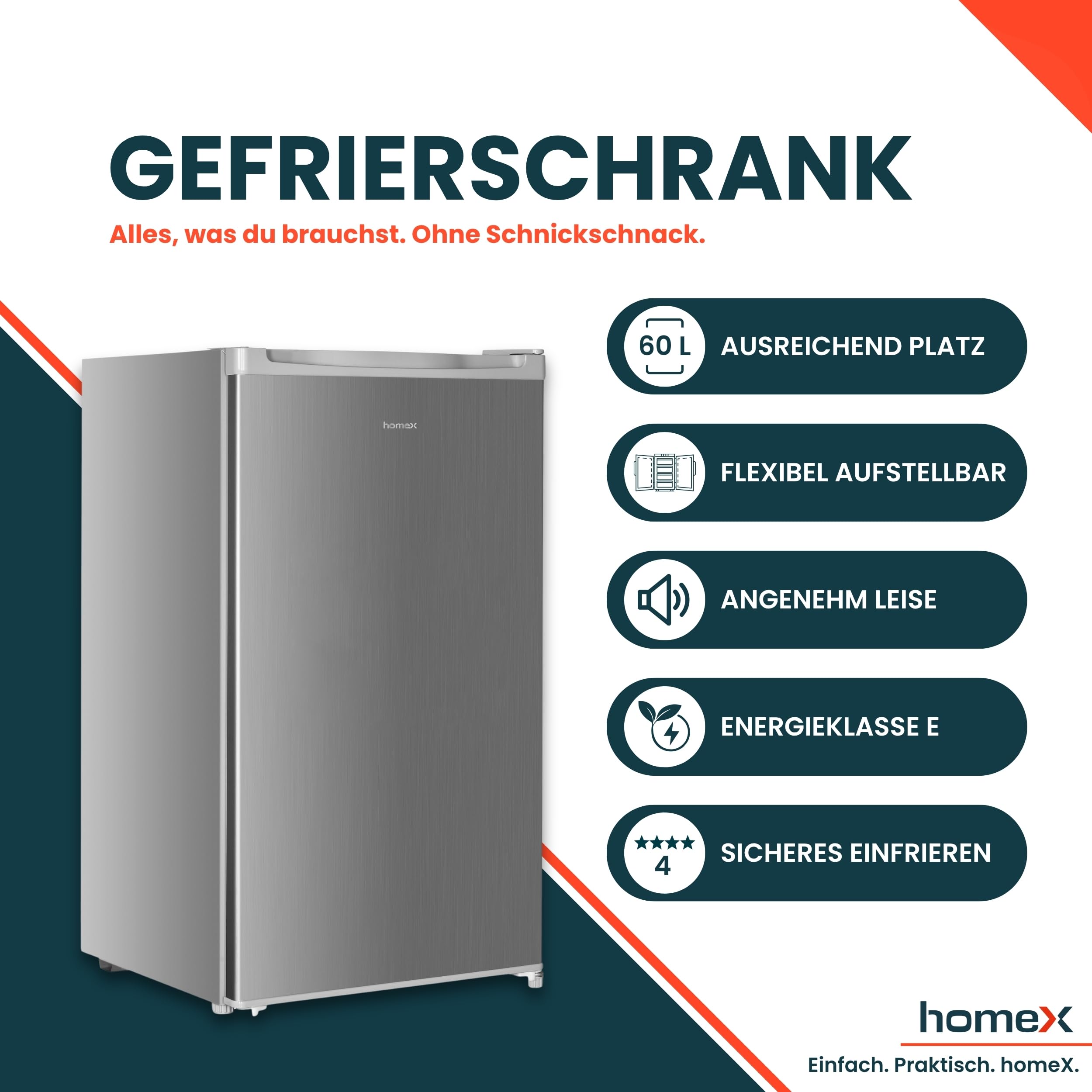 homex-fs1016-s-gefrierschrank-60l-silber-leise-40db image 2