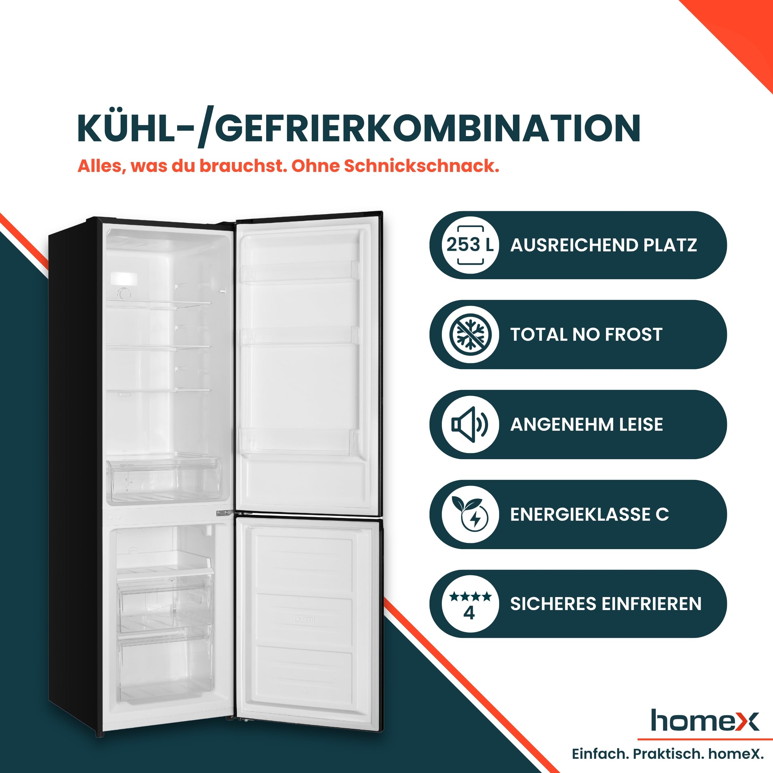homex-k-hlen-cfsn2531c-b-k-hl-gefrierkombi-253l-schwarz image 2