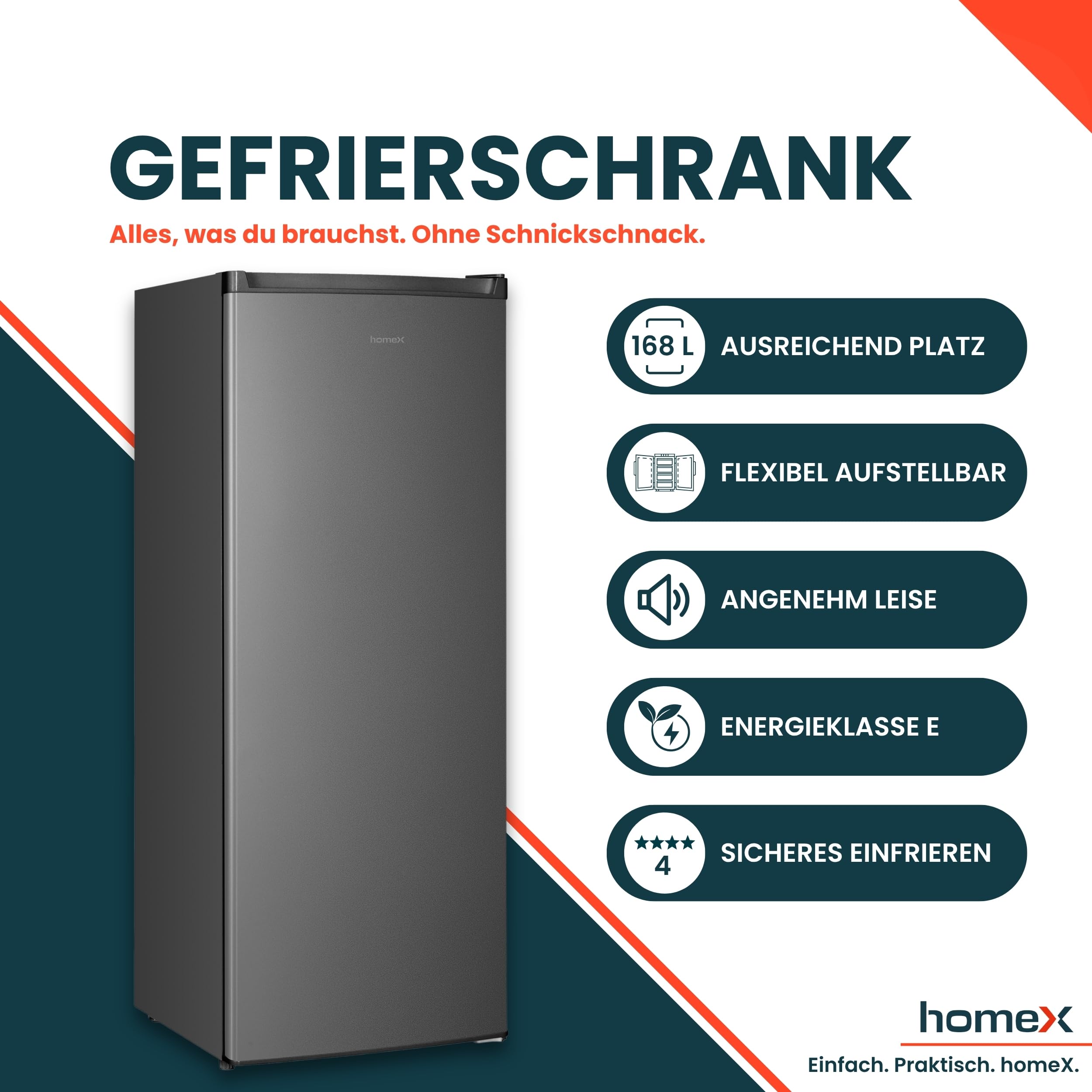 homex-gefrieren-fs1682e-s-168l-gefrierschrank-silber-low-frost image 2