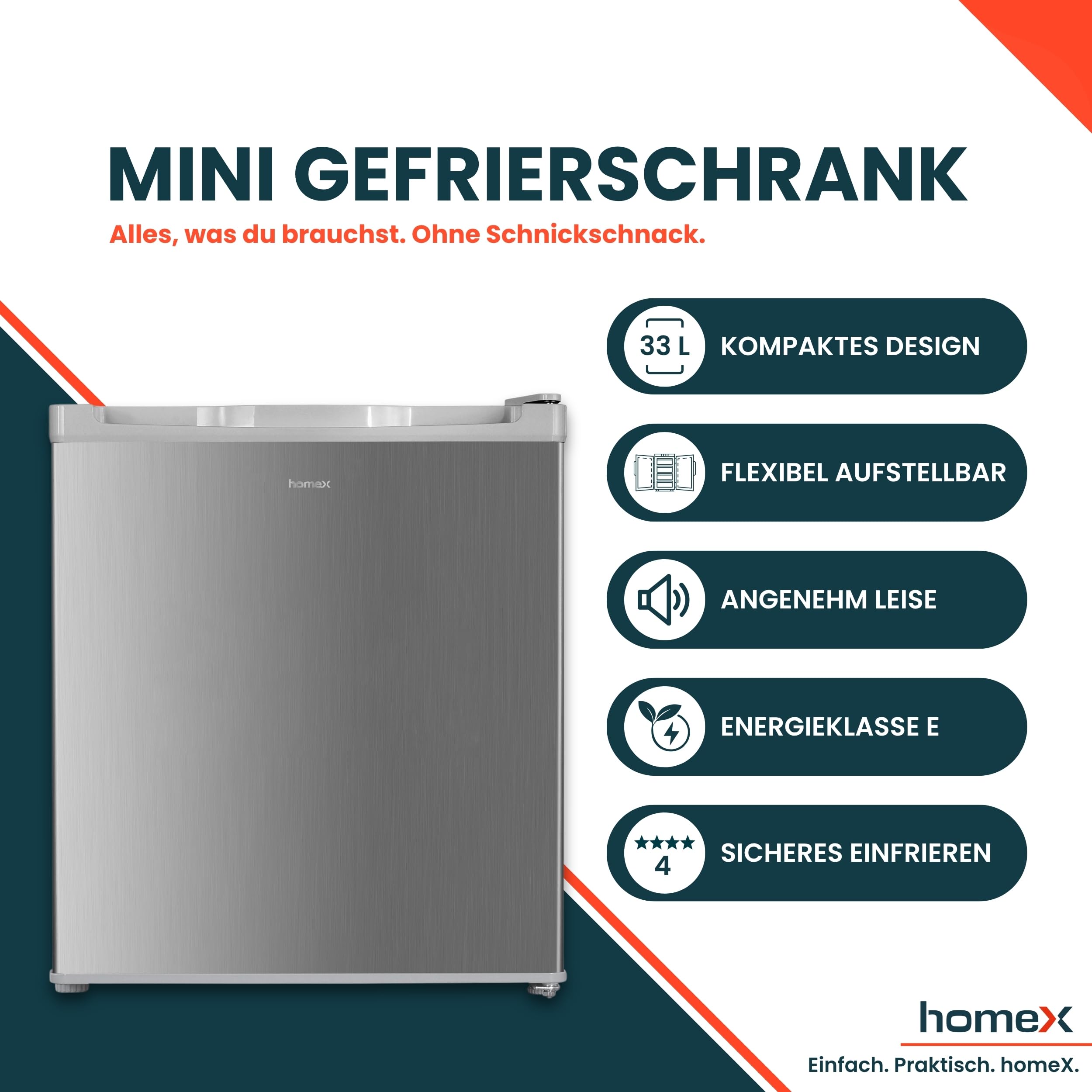 homex-fm1015-s-mini-gefrierschrank-33l-silber-4-sterne image 2